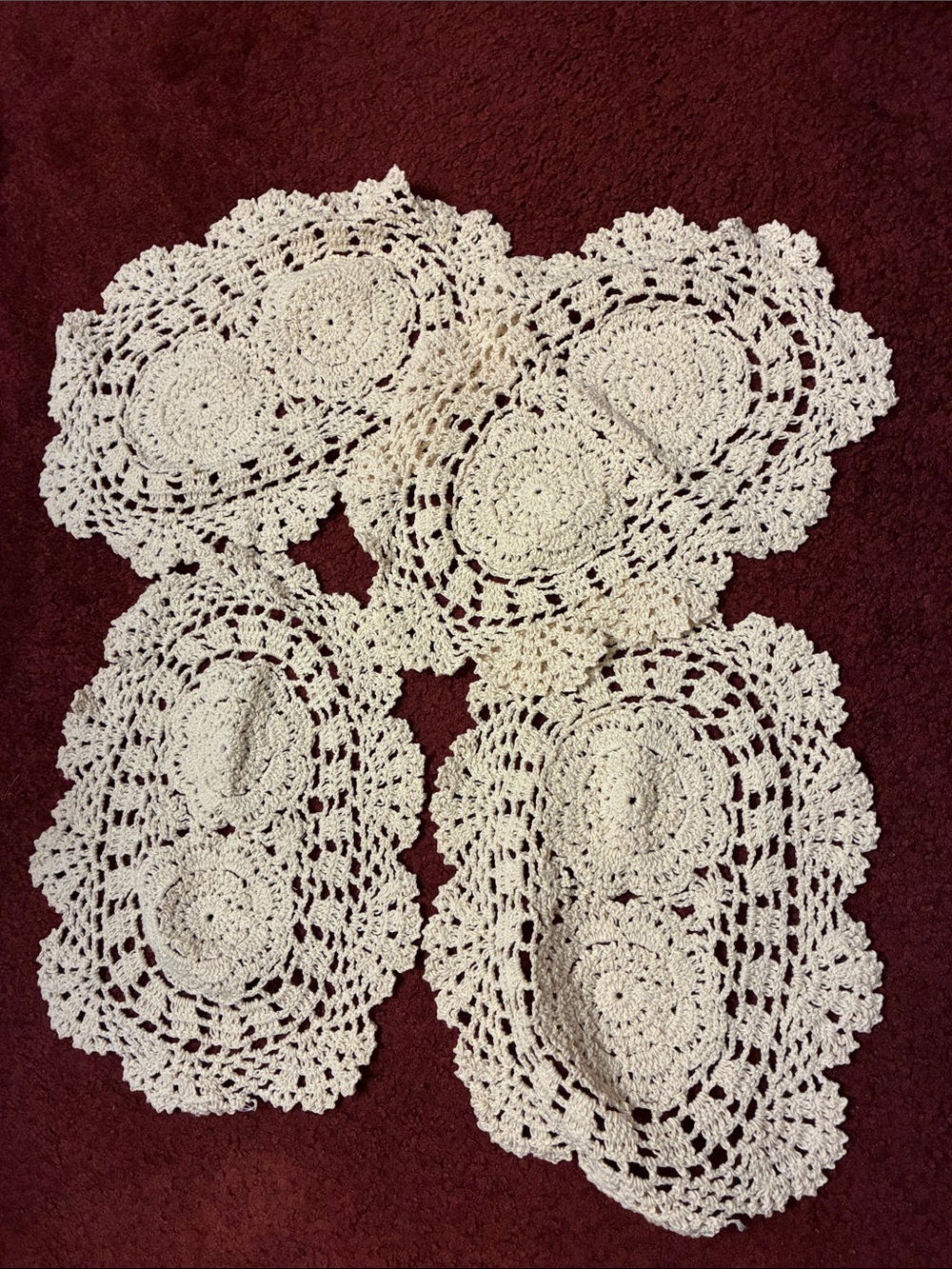 Large 22 pc lot of Handmade Holiday Crochet Doilies in Red, Green and Cream